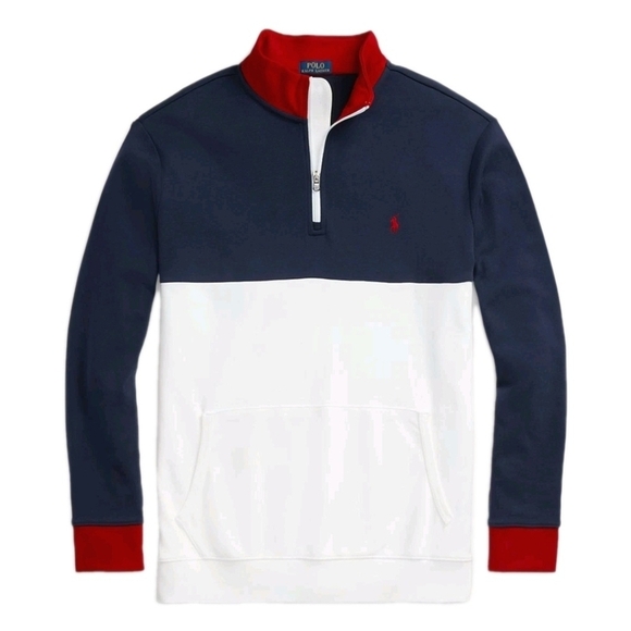 Polo Ralph Lauren Other - Polo Ralph Lauren Colorblock Logo Quarter Zip Pullover Red / Wht/ Blue Men's XL